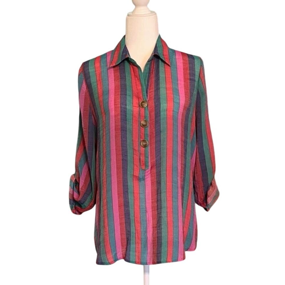 Vtg 90s Robert Louis women's striped top blouse shirt M/LG? see measurements.